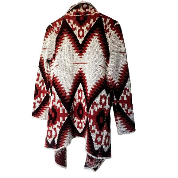 QUINN Women's Medium Open Front Cardigan Sweater Beige Orange Southwestern Aztec - Picture 2 of 9